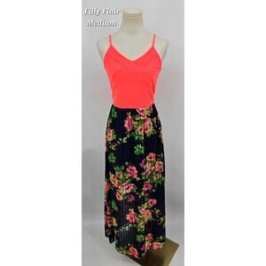 Filly Flair Coral & Floral Pleated Maxi Dress
